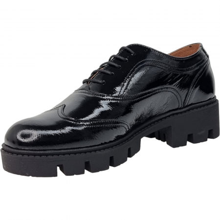 Pantofi Damă Casual Confort Din Piele Naturală Lăcuită Neagră 5084 [5]