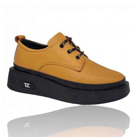 Femei - Pantofi Damă Casual Confort Din Piele Naturală Galbenă 5064