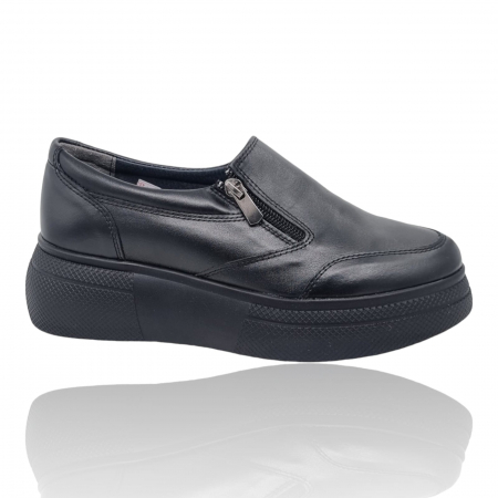 Pantofi Casual Pentru Femei - Pantofi Damă Casual Confort Din Piele Naturală Neagră 5076