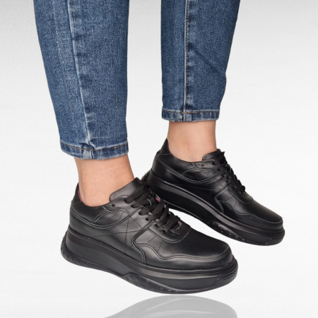 Pantofi Damă Casual Confort Din Piele Naturală Neagră 5132 [2]