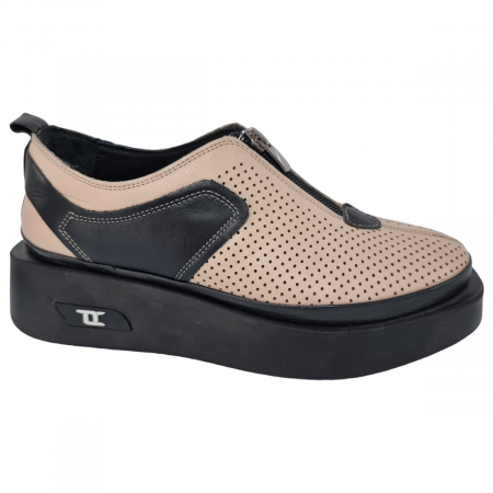 Femei - Pantofi Damă Casual Confort Din Piele Naturala Pudra-Neagra 5116