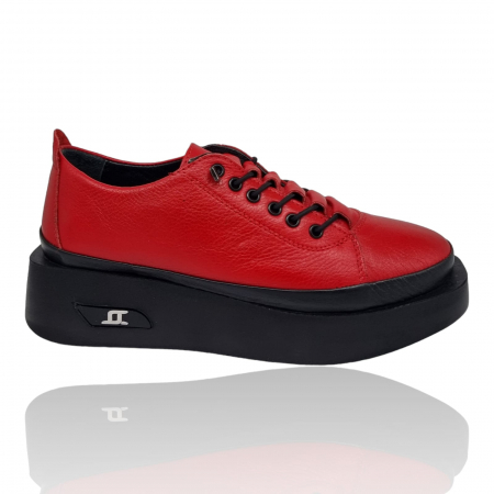 Femei - Pantofi Damă Casual Confort Din Piele Naturala Rosu 5113