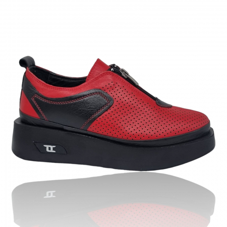 Femei - Pantofi Damă Casual Confort Din Piele Naturala Rosie 5115