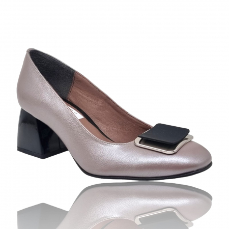 Pantofi cu Toc - Pantofi Damă Eleganți Din Piele Naturală Gri Sidef 15095