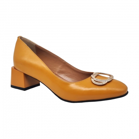 Pantofi cu Toc - Pantofi Damă Eleganți Din Piele Naturală Mustar 16007