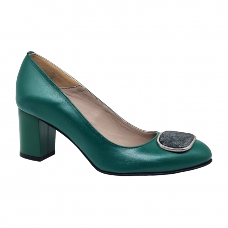 Pantofi cu Toc - Pantofi Damă Eleganți Din Piele Naturală Verde 16021
