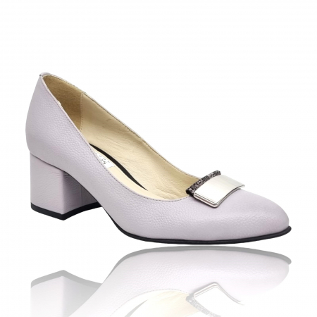 Pantofi cu Toc - Pantofi Damă Eleganți Din Piele Naturală Argintie 16164