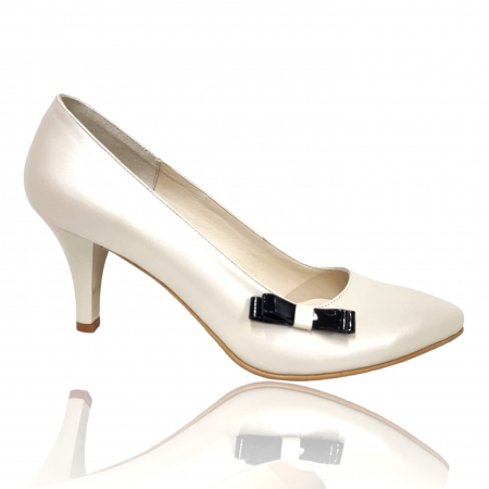 Pantofi cu Toc - Pantofi Damă Eleganți Din Piele Naturală Crem Sid 16189