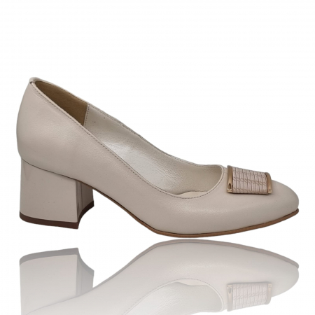 Pantofi cu Toc - Pantofi Damă Eleganți Din Piele Naturală Crem 16253