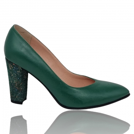 Pantofi cu Toc - Pantofi Damă Eleganți Din Piele Naturală Verde 3268