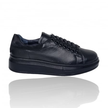 Pantofi Casual Pentru Femei - Pantofi Damă Casual Confort Din Piele Naturală Neagră 5010