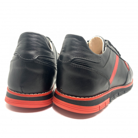 Pantofi Bărbați Sport Din Piele Naturală Neagră Și Roșie 896 [1]