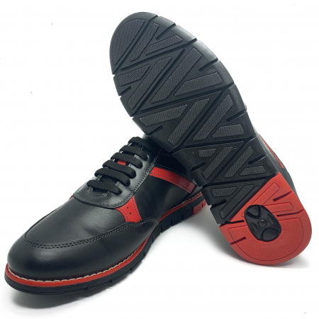 Pantofi Bărbați Sport Din Piele Naturală Neagră Și Roșie 896 [2]