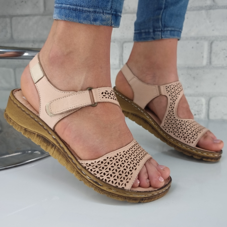 Sandale Casual Pentru Femei - Sandale Damă Casual Confort Din Piele Naturală pudra 6128