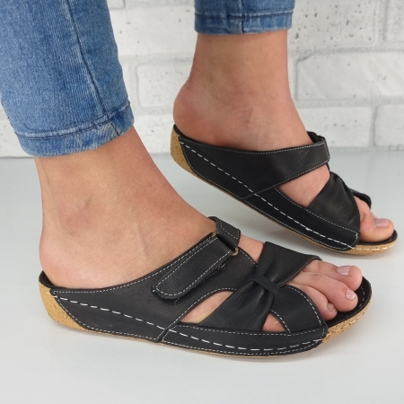 Sandale Casual Pentru Femei - Sandale Damă Casual Confort Din Piele Naturală Neagră 6134