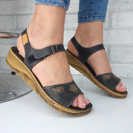 Sandale Casual Pentru Femei - Sandale Damă Casual Confort Din Piele Naturală Neagră 6138