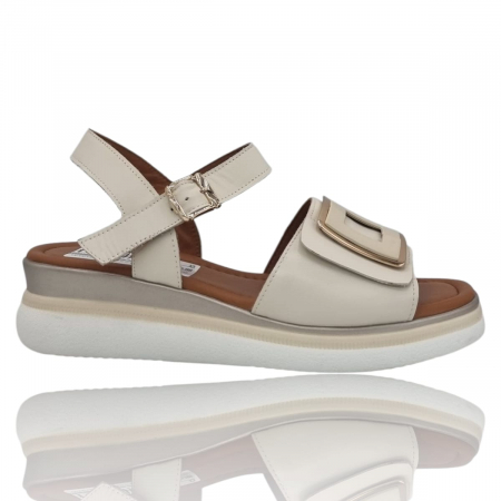 Sandale Casual Pentru Femei - Sandale Damă Casual Confort Din Piele Naturală Crem  6351