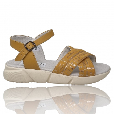 Sandale Casual Pentru Femei - Sandale Damă Din Piele Naturală Galbenă 6168