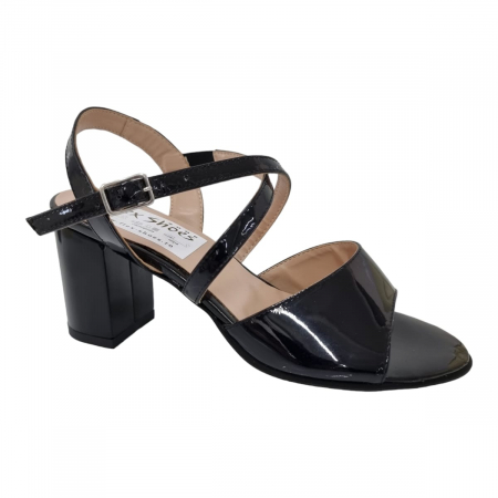 Sandale Elegante Pentru Femei - Sandale Damă Elegante  Din Piele Naturală Negru Lac 6562