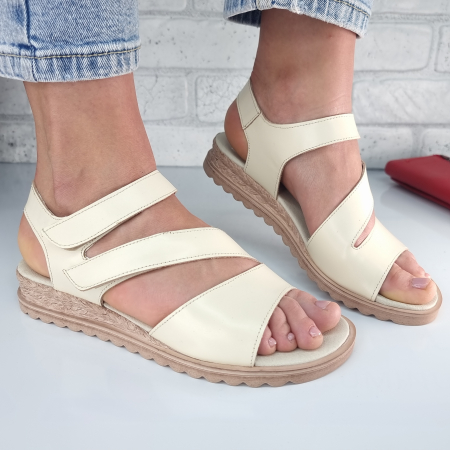 Sandale pentru femei, din piele naturala, culoare CREM, COD-1424 - Flex-Shoes [2]