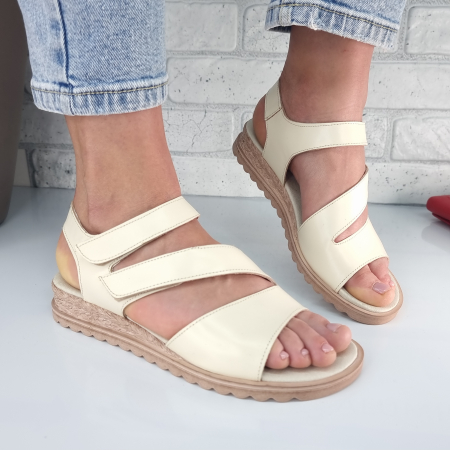 Sandale pentru femei, din piele naturala, culoare CREM, COD-1424 - Flex-Shoes [1]
