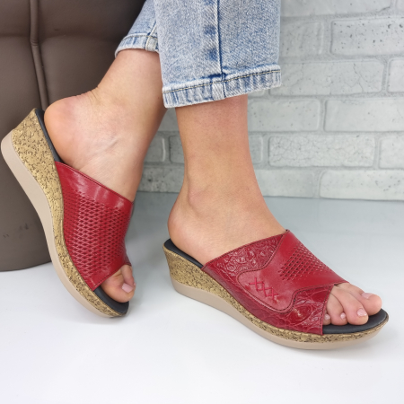 Sandale pentru femei, din piele naturala, culoare ROSU , COD-1448 [0]