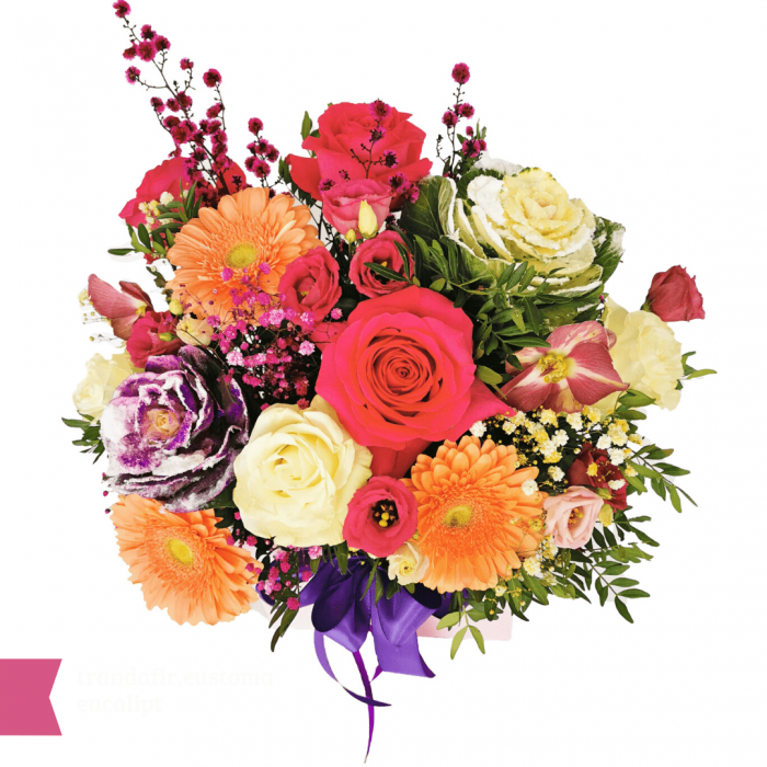 Aranjament floral cu trandafir, gerbera, eustoma, heleborus, brassica, gipsofila,aranjamente florale [2]