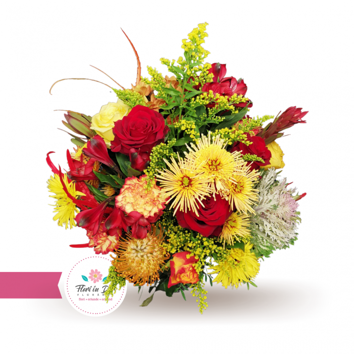 Aranjament trandafiri alstroemeria brasica crizantema gerbera leucadendron [2]