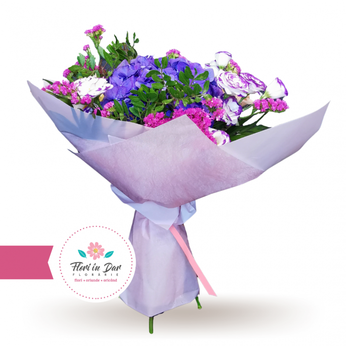 Buchet cu hortensie eustoma trandafiri florarie cu livrare Roman [2]