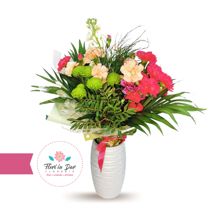 Buchet din mathiola, santina, dianthus, alstroemeria livrare flori Roman [2]