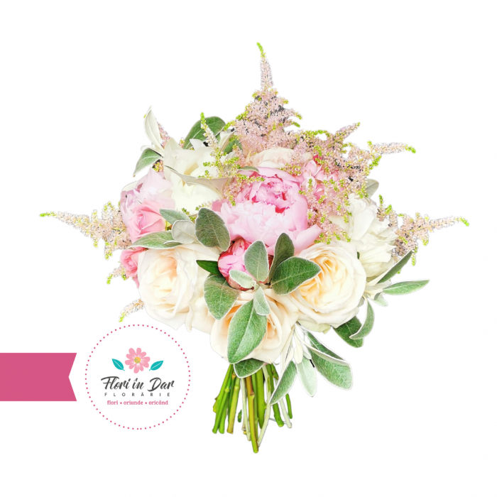 Buchet mireasa cu trandafiri, astilbe, miniroze florarie Flori in Dar Roman [2]