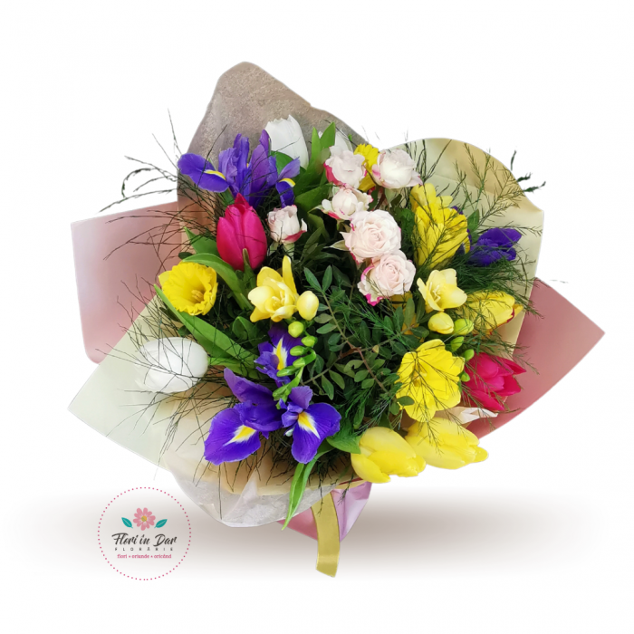 Buchet de primavara frezii lalele miniroze iris [2]