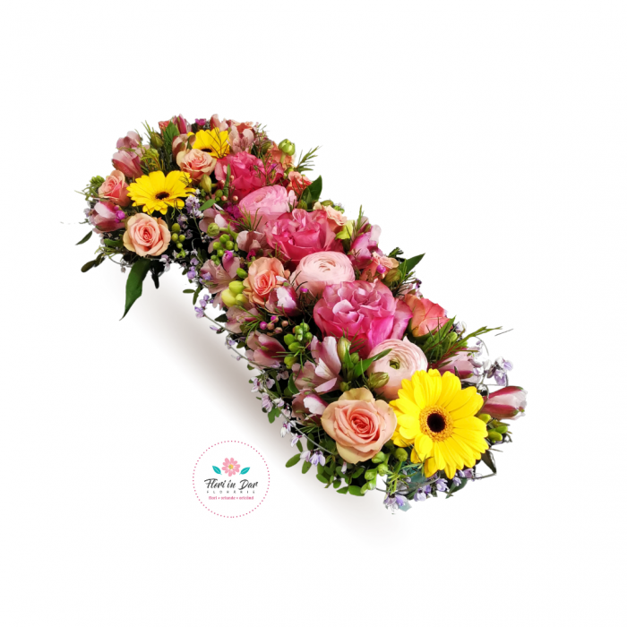 Aranjament cifra 1 trandafiri miniroze ranunculus alstroemeria wax flowers gerbera [2]