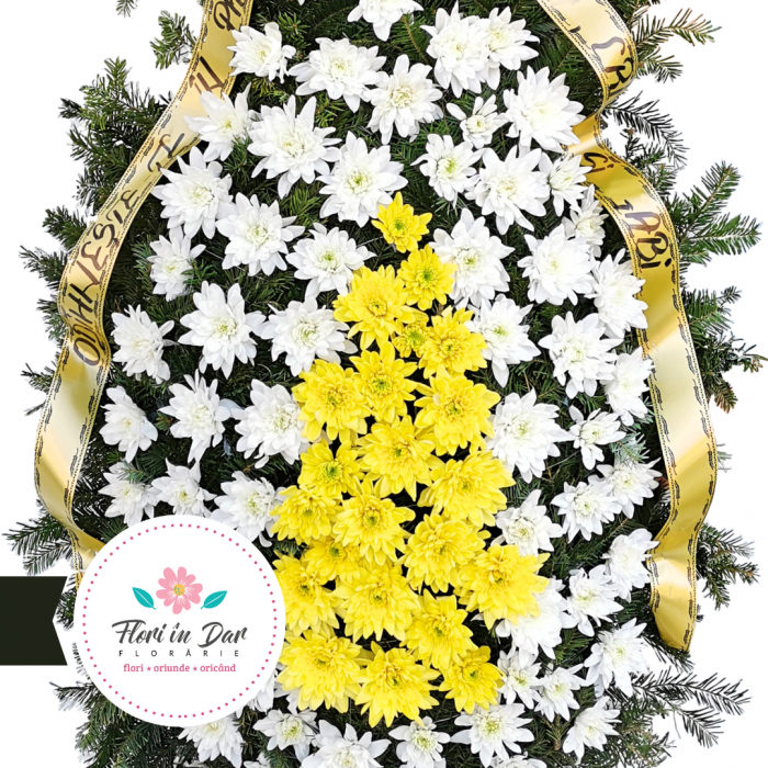 Coroana funerara din flori naturale crizantema florarie Roman [2]
