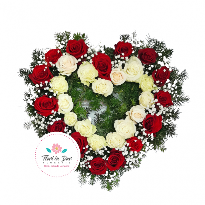 Jerba funerara inima cu trandafiri si gipsofila [2]