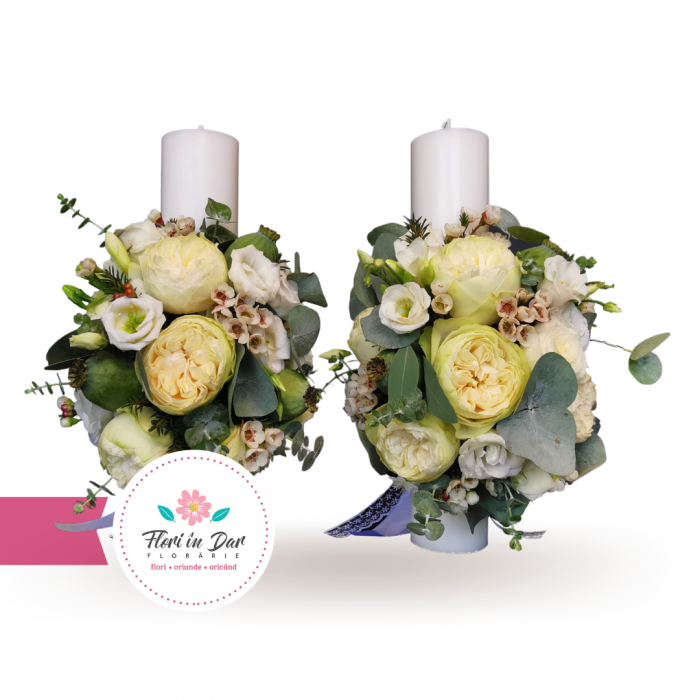 Lumanari cununie cu trandafiri eustoma wax flowers eucalipt [2]
