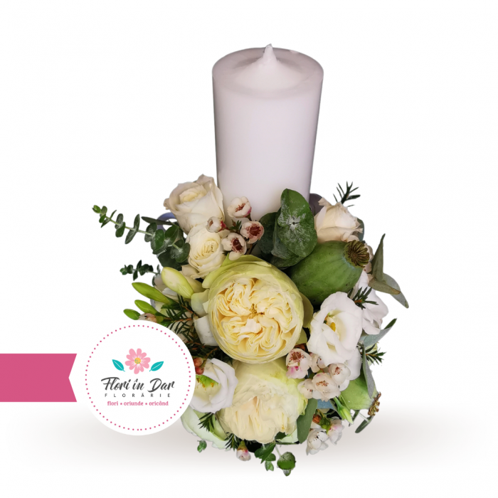 Lumanari cununie cu trandafiri eustoma wax flowers eucalipt [4]