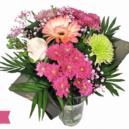 Buchete - Buchet cu crizantema, gerbera, trandafir și gipsofila