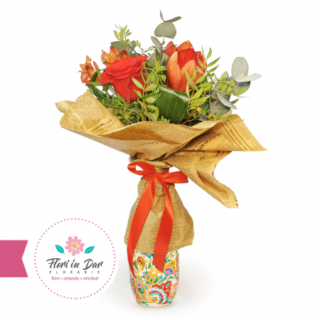 Florarie online Roman Buchet floral cu amaralis,eucalipt,trandafir,alstromeria [1]