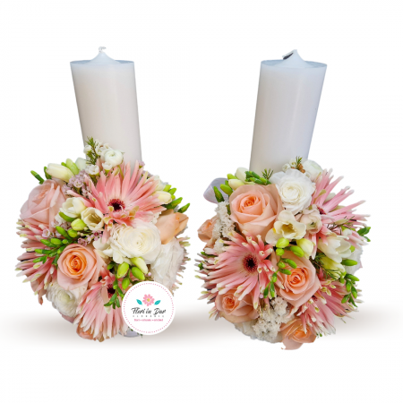 Lumânare cununie cu trandafiri miniroze frezii gerbera [1]