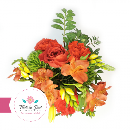 Florarie online Roman Aranjament cu alstroemeria, frezii, garoafe, lalele [1]