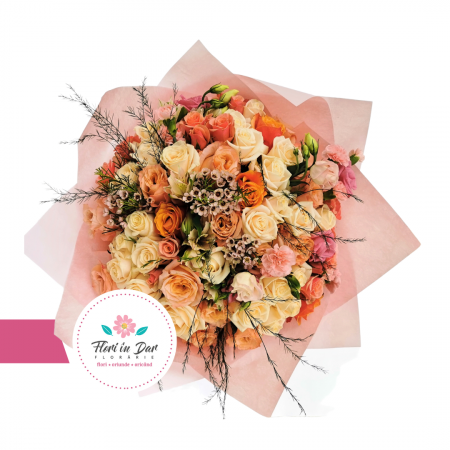 Buchet mix trandafiri,wax flower,eustoma,miniroze [1]