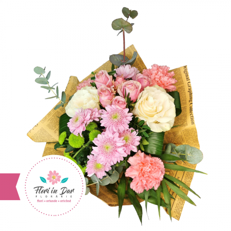 Buchet cu crizantema, trandafir, miniroze, garoafe florarie online Roman [1]