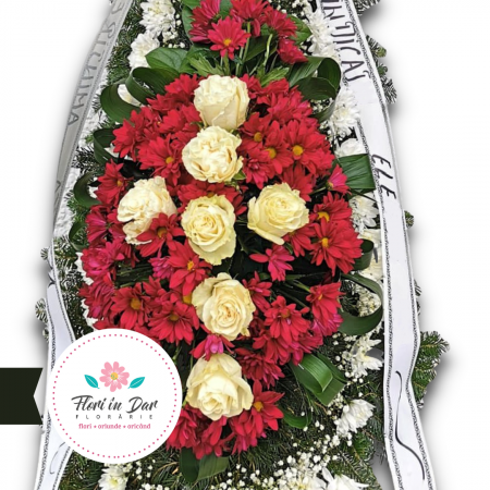 Coroana cu crizantema, gipsofila și trandafir Florarie Roman [1]