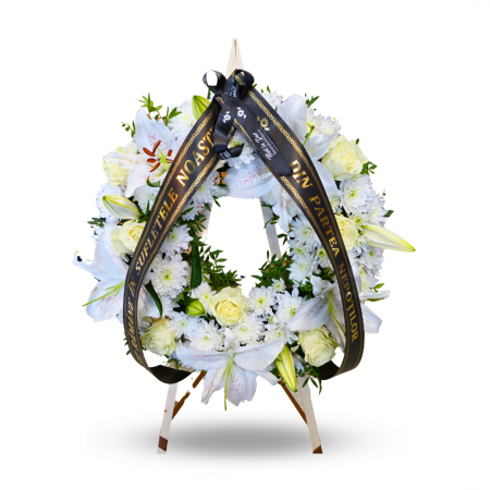 Aranjamente funerare - Jerba funerara trandafiri crini crizantema cu suport