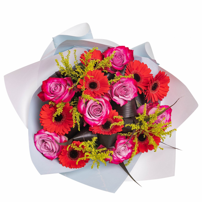 Buchet cu trandafiri mov si gerbera [2]