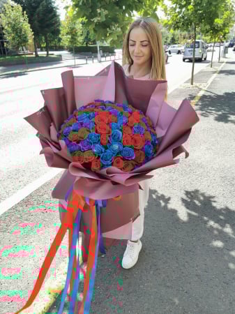 Flori de Sf Valentin - Buchet 101 Trandafiri rosii si ablastri