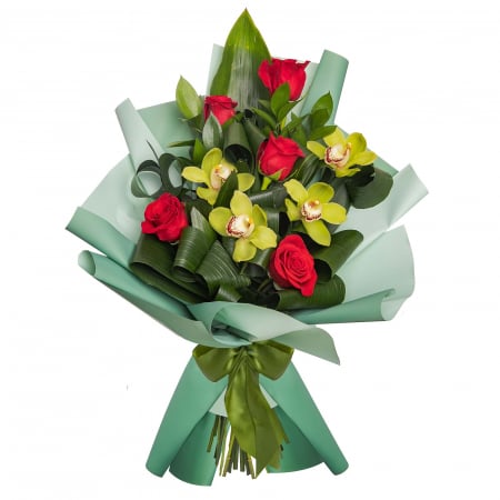 Buchete de flori - Buchet trandafiri si cymbidium