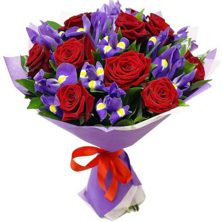 Flori de Sf Valentin - Buchet trandafiri si iris