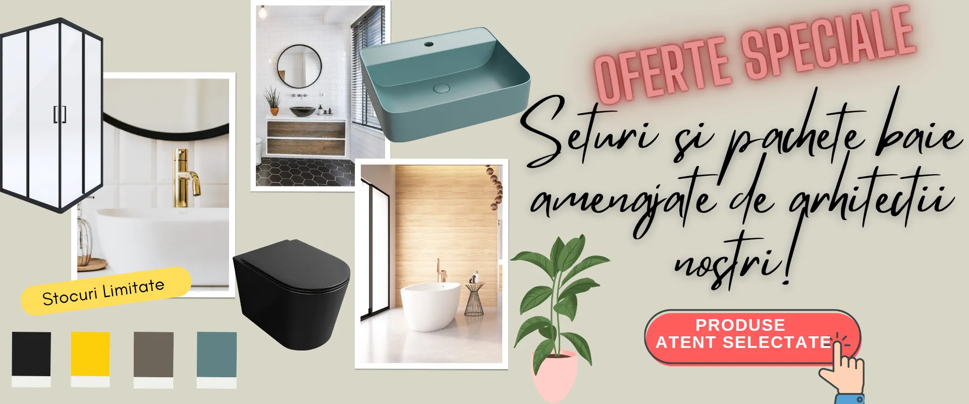 Seturi si pachete de baie - lavoare pe blat, wc-uri suspendate, cazi freestanding
